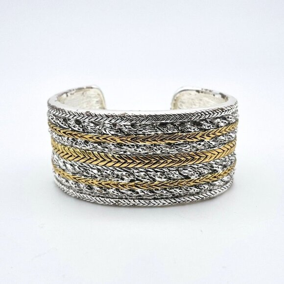 Vintage NAPIER Large Wide Cuff Silver and Gold toned Bracelet - Picture 1 of 5